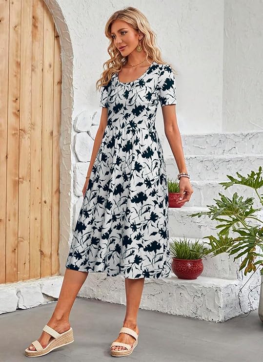 Ember Vestito Midi Dame – Plissert, Lommer & A-linje Snitt Casual Elegant
