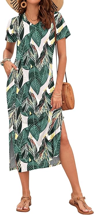 Vestido Maxi Rylie para Mujer – Estampado Floral, Escote en V y Bolsillos Casual de Verano