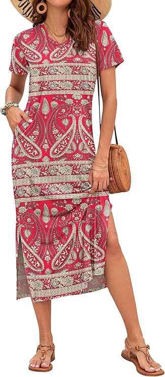 Vestido Maxi Rylie para Mujer – Estampado Floral, Escote en V y Bolsillos Casual de Verano