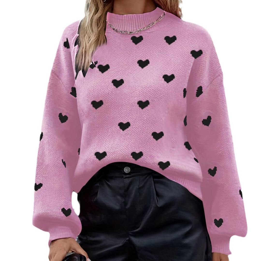 Chloey Suéter Mujer con Corazones – Jersey Suave de Cuello Redondo y Mangas Largas Casual Chic
