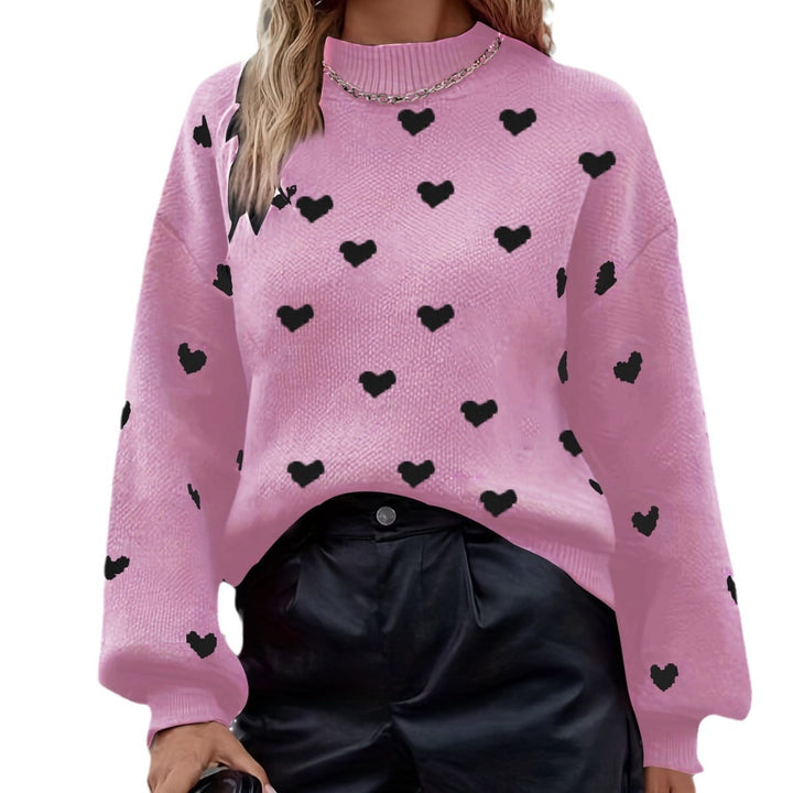 Chloey Suéter Mujer con Corazones – Jersey Suave de Cuello Redondo y Mangas Largas Casual Chic
