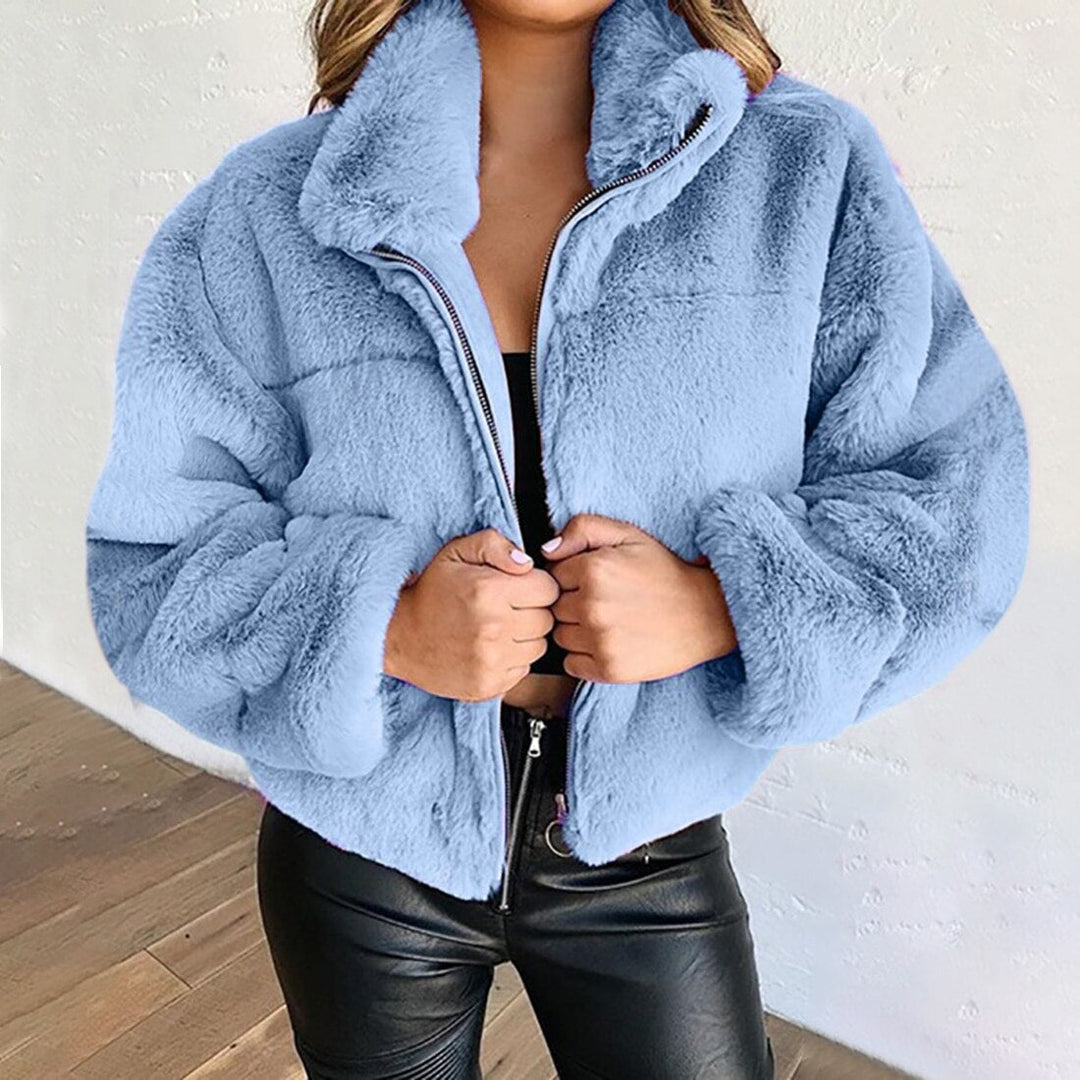 Luna Teddy-Jacke für Damen Kurz – Weiches Kunstfell mit Stehkragen und Reißverschlussverschluss