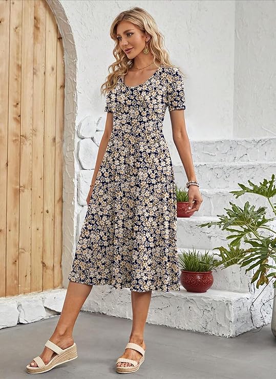 Ember Vestito Midi Dame – Plissert, Lommer & A-linje Snitt Casual Elegant
