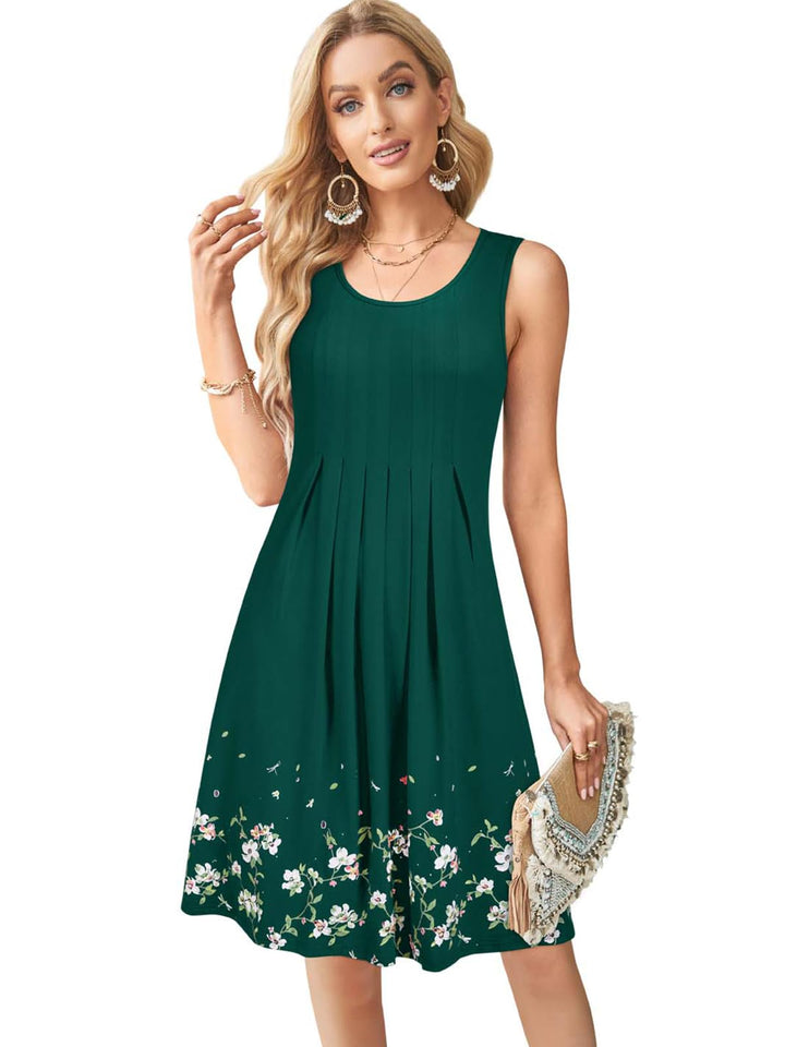 Giada Vestido Midi Mujer – Sin Mangas, Cuello Redondo y Línea A Plisado Casual de Verano