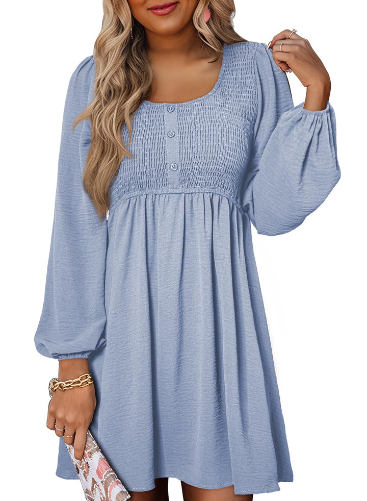 Vestido Midi Elara para Mujer – Mangas Largas, Cuello Redondo y Corte A en Muselina Elegante