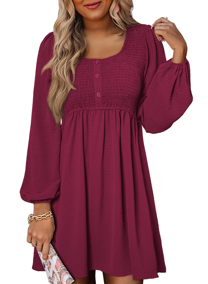 Vestido Midi Elara para Mujer – Mangas Largas, Cuello Redondo y Corte A en Muselina Elegante
