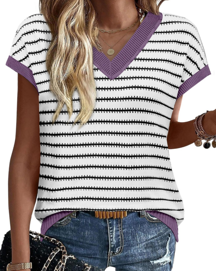 Amira Suéter Mujer – Jersey de Crochet a Rayas, Escote en V y Top de Verano Calado