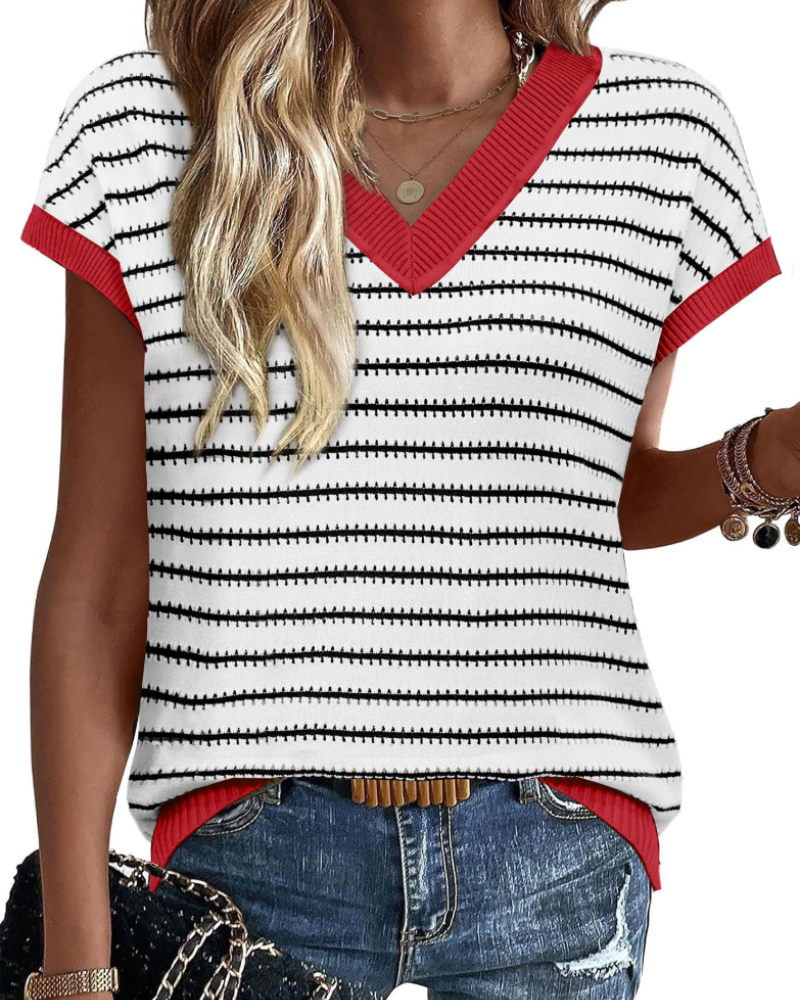 Amira Suéter Mujer – Jersey de Crochet a Rayas, Escote en V y Top de Verano Calado
