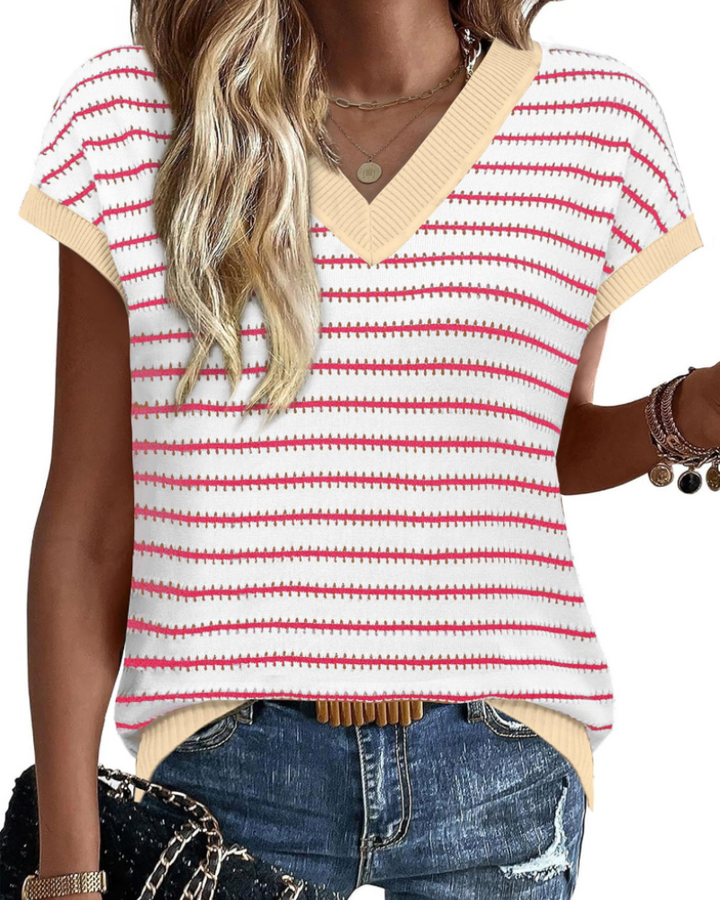 Amira Suéter Mujer – Jersey de Crochet a Rayas, Escote en V y Top de Verano Calado