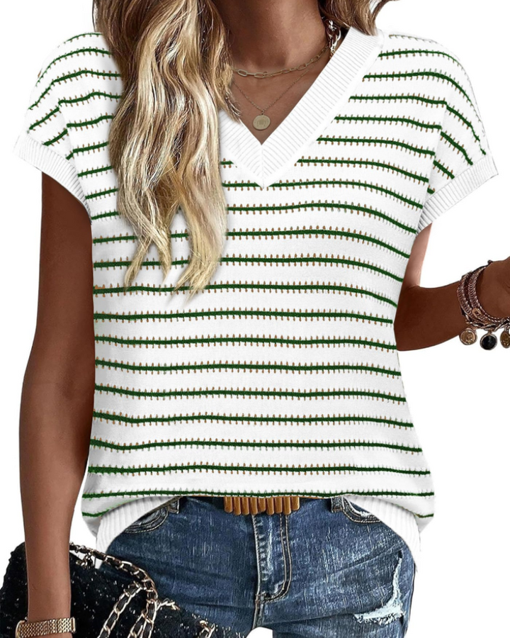 Amira Suéter Mujer – Jersey de Crochet a Rayas, Escote en V y Top de Verano Calado