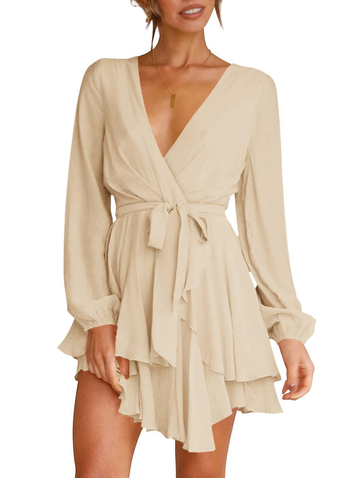Brinley Vestido Mujer Cruzado – Escote en V Profundo, Volantes y Cintura Alta Elegante