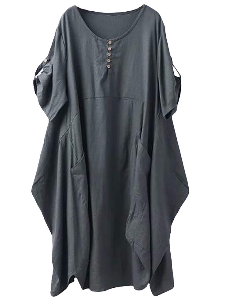 Wisteria Vestido Túnica Mujer – Lino Algodón, Mangas Cortas y Bolsillos Boho Oversize