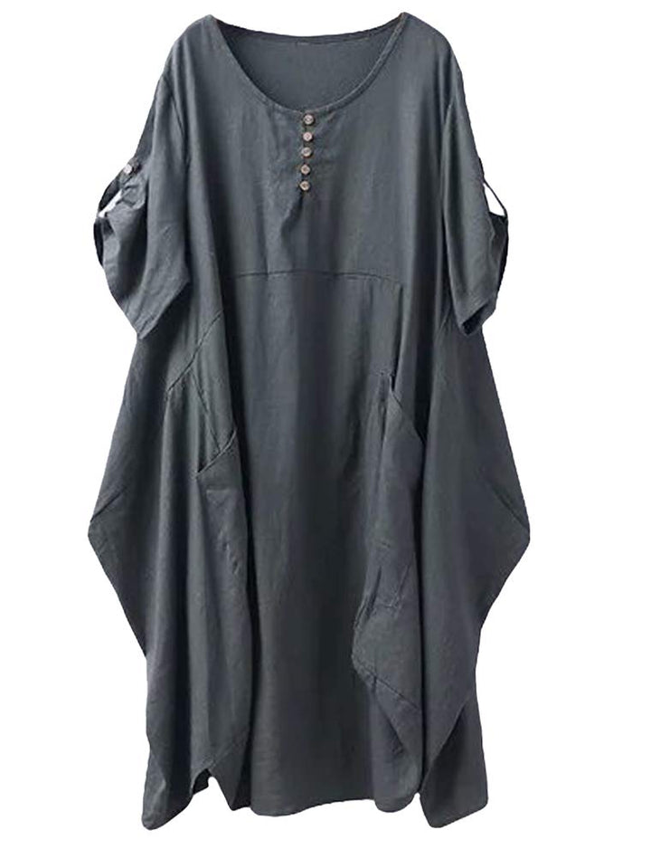 Wisteria Vestido Túnica Mujer – Lino Algodón, Mangas Cortas y Bolsillos Boho Oversize