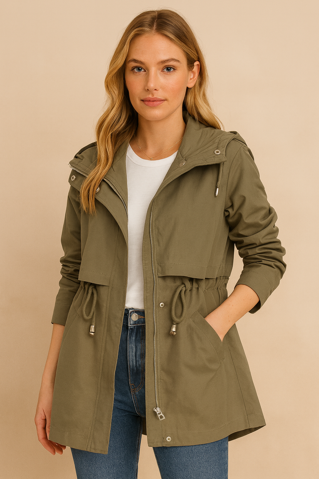 Sienna Parka Donna Casual με Κουκούλα – Ελαφρύ Μπουφάν με Ρυθμιζόμενη Μέση και Μοντέρνα Εφαρμογή