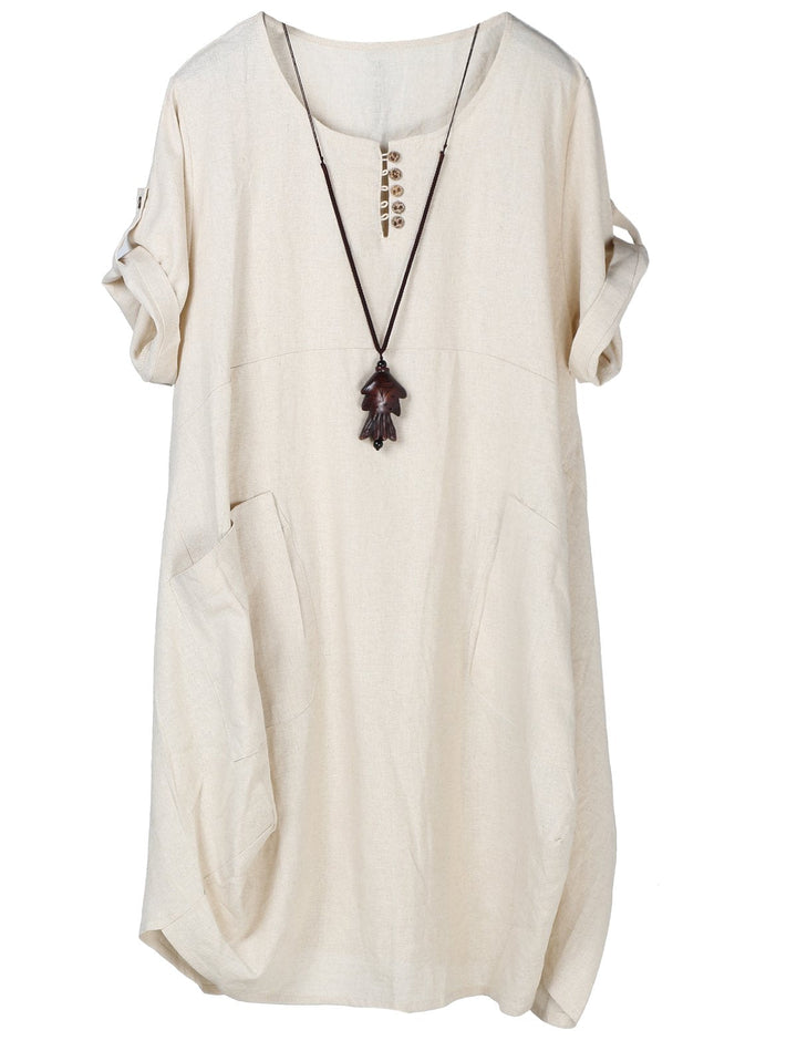 Wisteria Vestido Túnica Mujer – Lino Algodón, Mangas Cortas y Bolsillos Boho Oversize