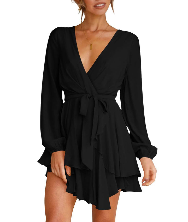 Brinley Vestido Mujer Cruzado – Escote en V Profundo, Volantes y Cintura Alta Elegante