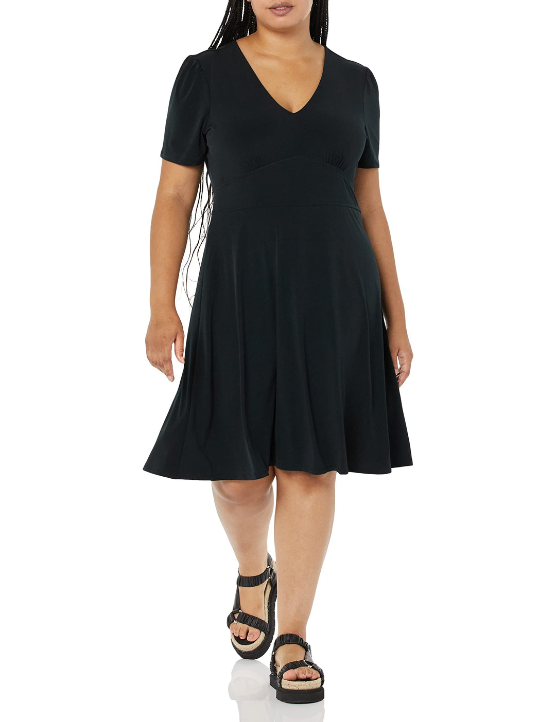 Novaria Damekjole Fit & Flare – V-hals, Elastisk Jersey & A-linje Blomstermønster
