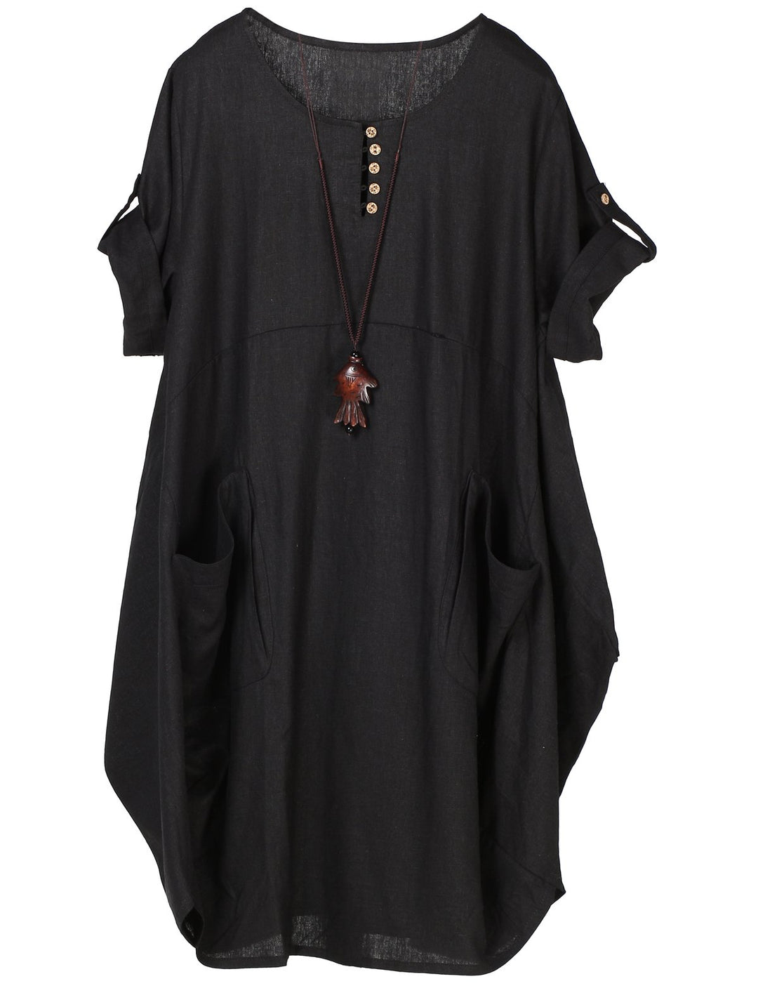 Wisteria Vestido Túnica Mujer – Lino Algodón, Mangas Cortas y Bolsillos Boho Oversize