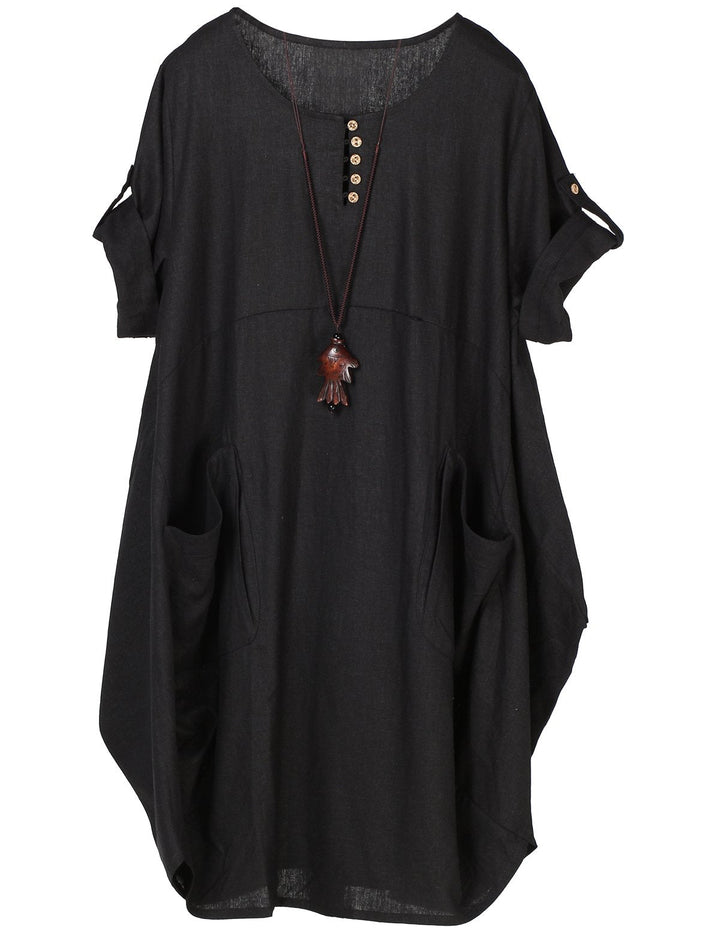 Wisteria Vestido Túnica Mujer – Lino Algodón, Mangas Cortas y Bolsillos Boho Oversize