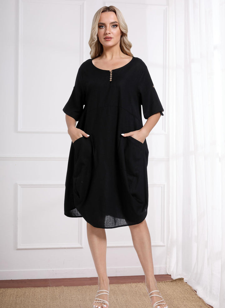 Wisteria Vestido Túnica Mujer – Lino Algodón, Mangas Cortas y Bolsillos Boho Oversize
