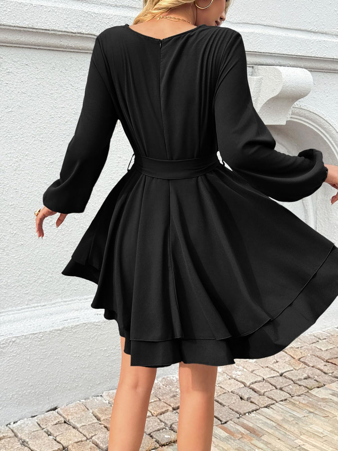 Brinley Vestido Mujer Cruzado – Escote en V Profundo, Volantes y Cintura Alta Elegante