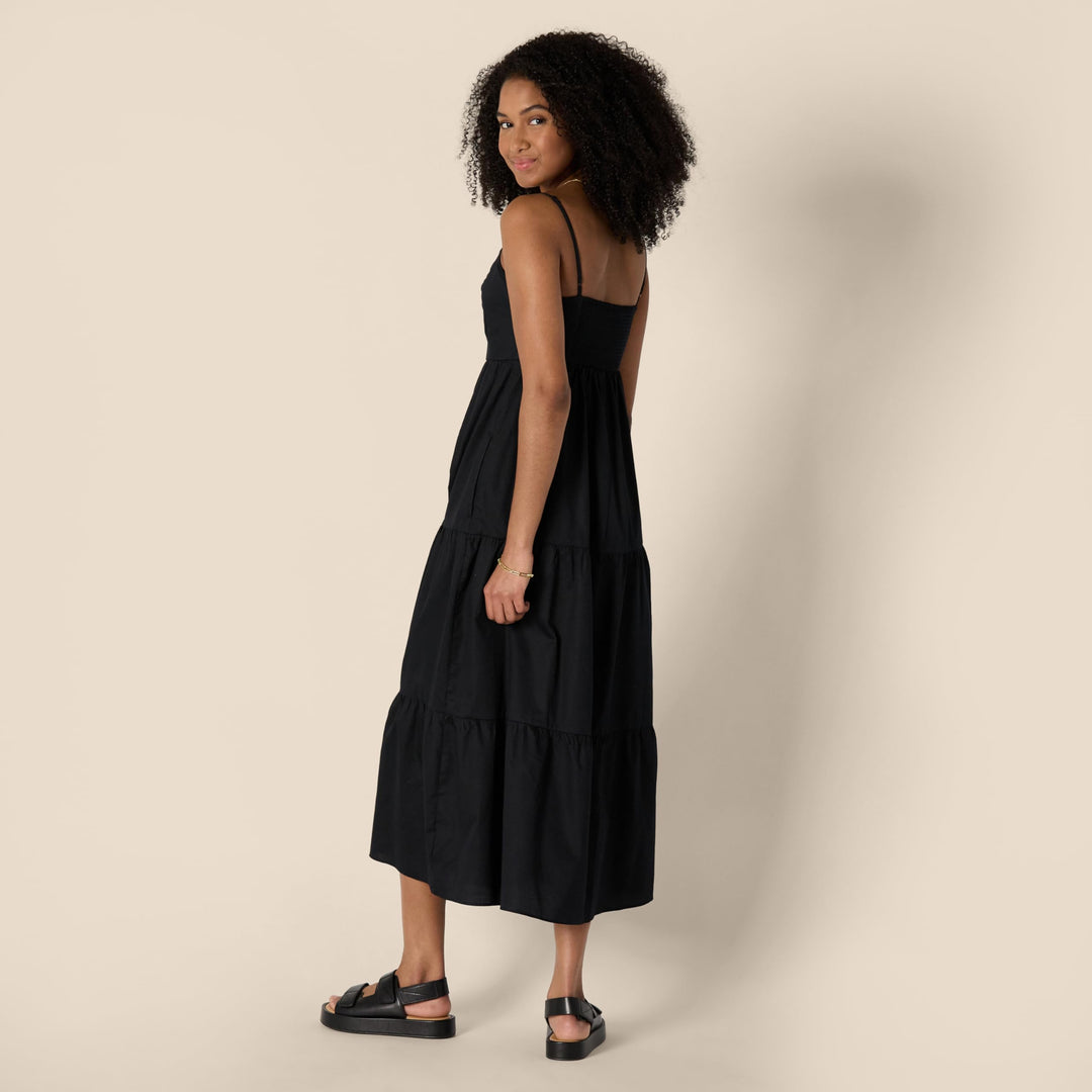Delyth Vestido Maxi para Mujer – Escote en V, Tirantes Ajustables y Corte en A con Volantes