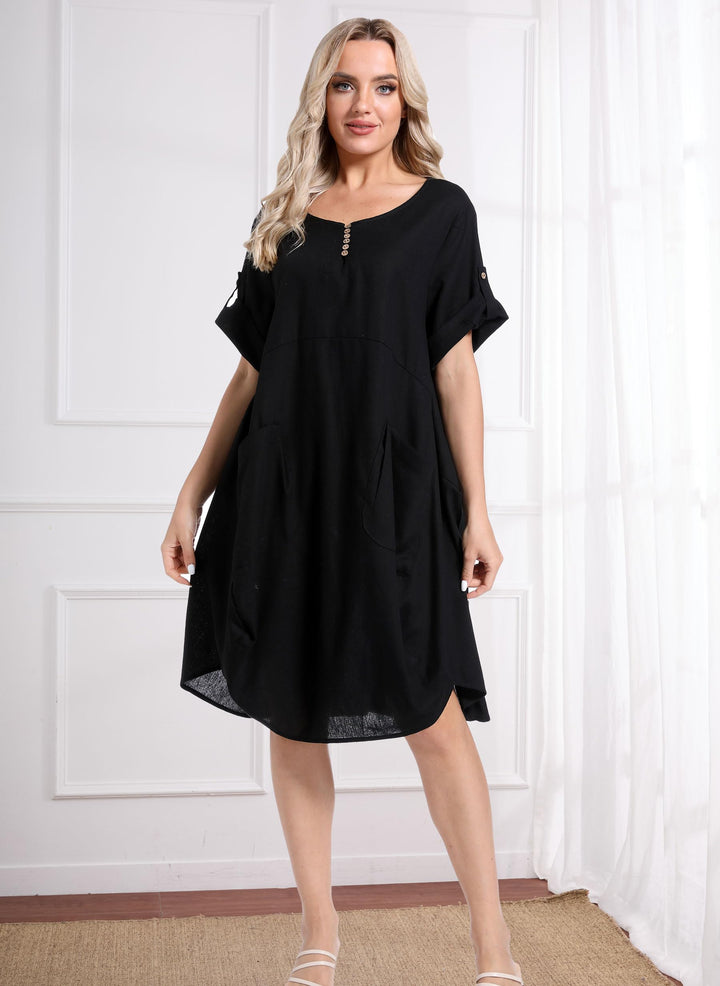 Wisteria Vestido Túnica Mujer – Lino Algodón, Mangas Cortas y Bolsillos Boho Oversize