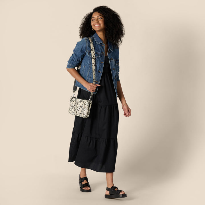 Delyth Vestido Maxi para Mujer – Escote en V, Tirantes Ajustables y Corte en A con Volantes