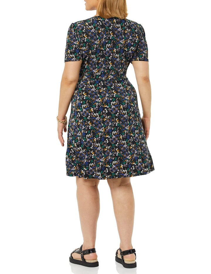 Novaria Damekjole Fit & Flare – V-hals, Elastisk Jersey & A-linje Blomstermønster