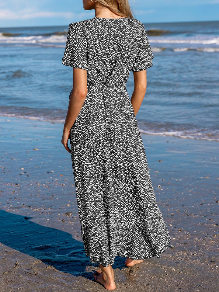 Zara Maxi-kjole for dame – V-hals, volangerm med kald skulder og asymmetrisk kant