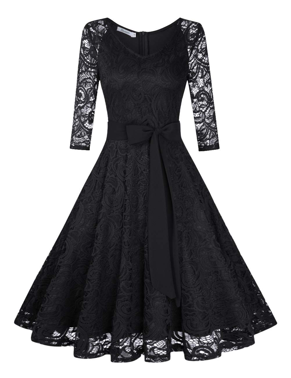 Rose Elegant Lace Dress for Women – V-Neck, Knee-Length & Vintage Style