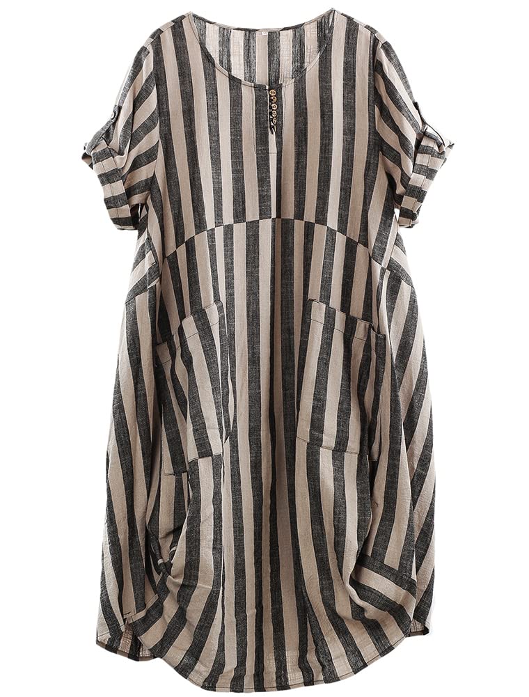 Wisteria Vestido Túnica Mujer – Lino Algodón, Mangas Cortas y Bolsillos Boho Oversize