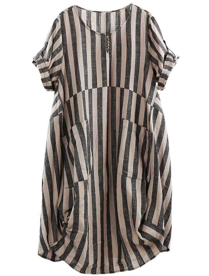 Wisteria Vestido Túnica Mujer – Lino Algodón, Mangas Cortas y Bolsillos Boho Oversize