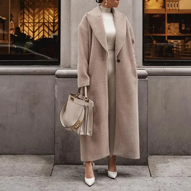 Długi casualowy płaszcz oversize damski | Zima