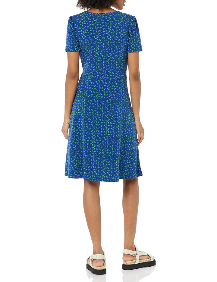 Novaria Damekjole Fit & Flare – V-hals, Elastisk Jersey & A-linje Blomstermønster