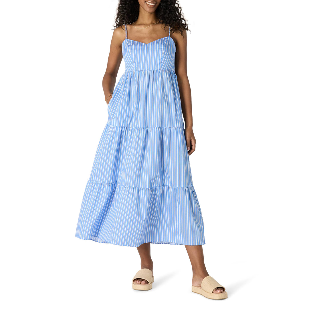 Delyth Vestido Maxi para Mujer – Escote en V, Tirantes Ajustables y Corte en A con Volantes