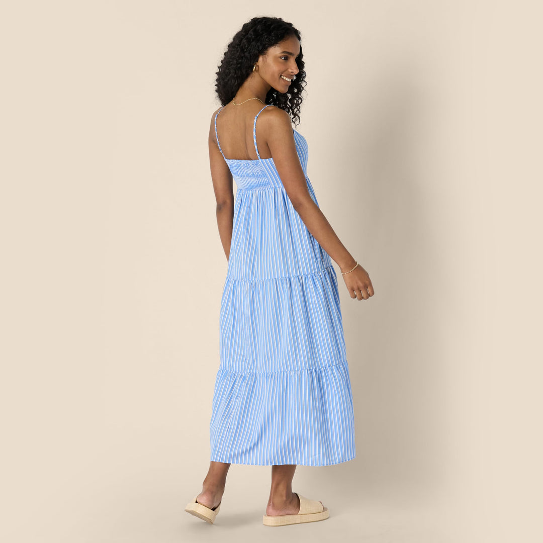 Delyth Vestido Maxi para Mujer – Escote en V, Tirantes Ajustables y Corte en A con Volantes