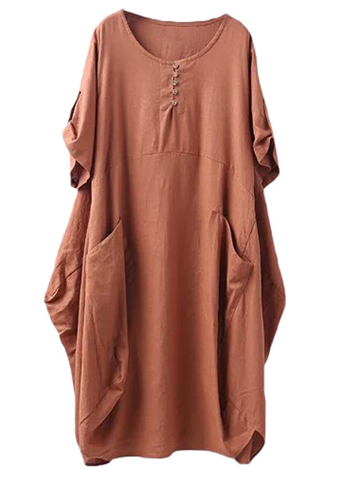 Wisteria Vestido Túnica Mujer – Lino Algodón, Mangas Cortas y Bolsillos Boho Oversize