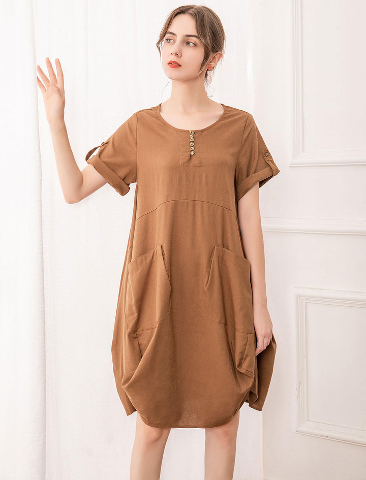 Wisteria Vestido Túnica Mujer – Lino Algodón, Mangas Cortas y Bolsillos Boho Oversize