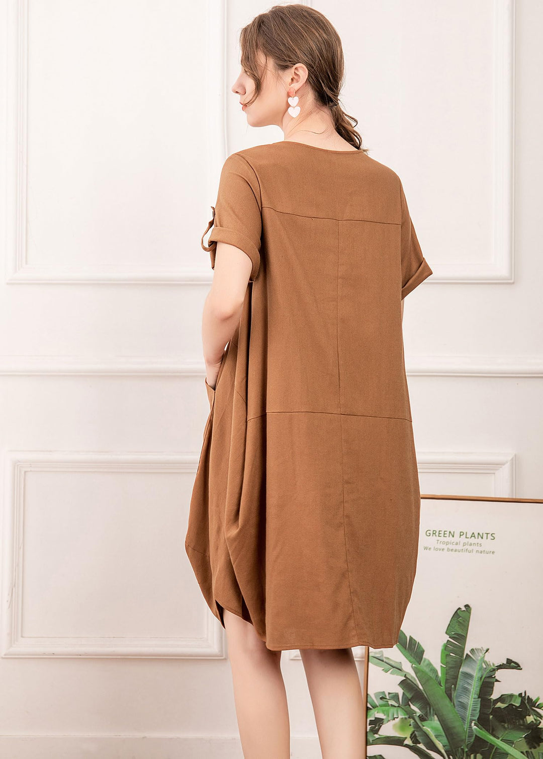 Wisteria Vestido Túnica Mujer – Lino Algodón, Mangas Cortas y Bolsillos Boho Oversize