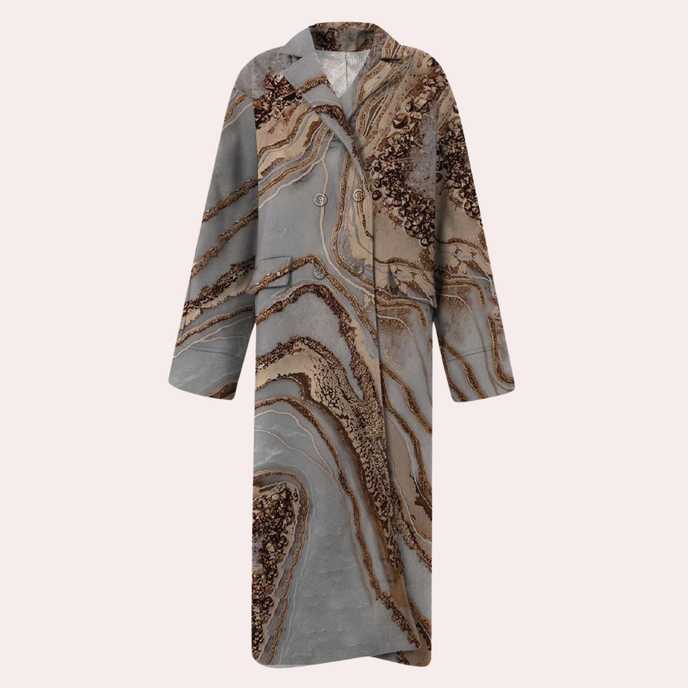 Cathy Cappotto long pour femme en laine – design floral artistique avec double boutonnage