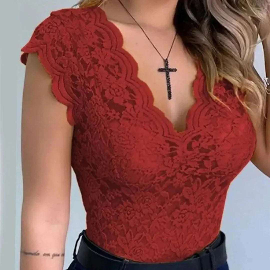 Lysiane | Elegante Top In Pizzo Con Scollo A V Per Donna | Estate