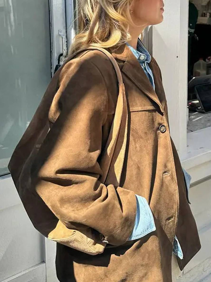 Chaqueta de piel de ante vintage casual para mujer | con bolsillos