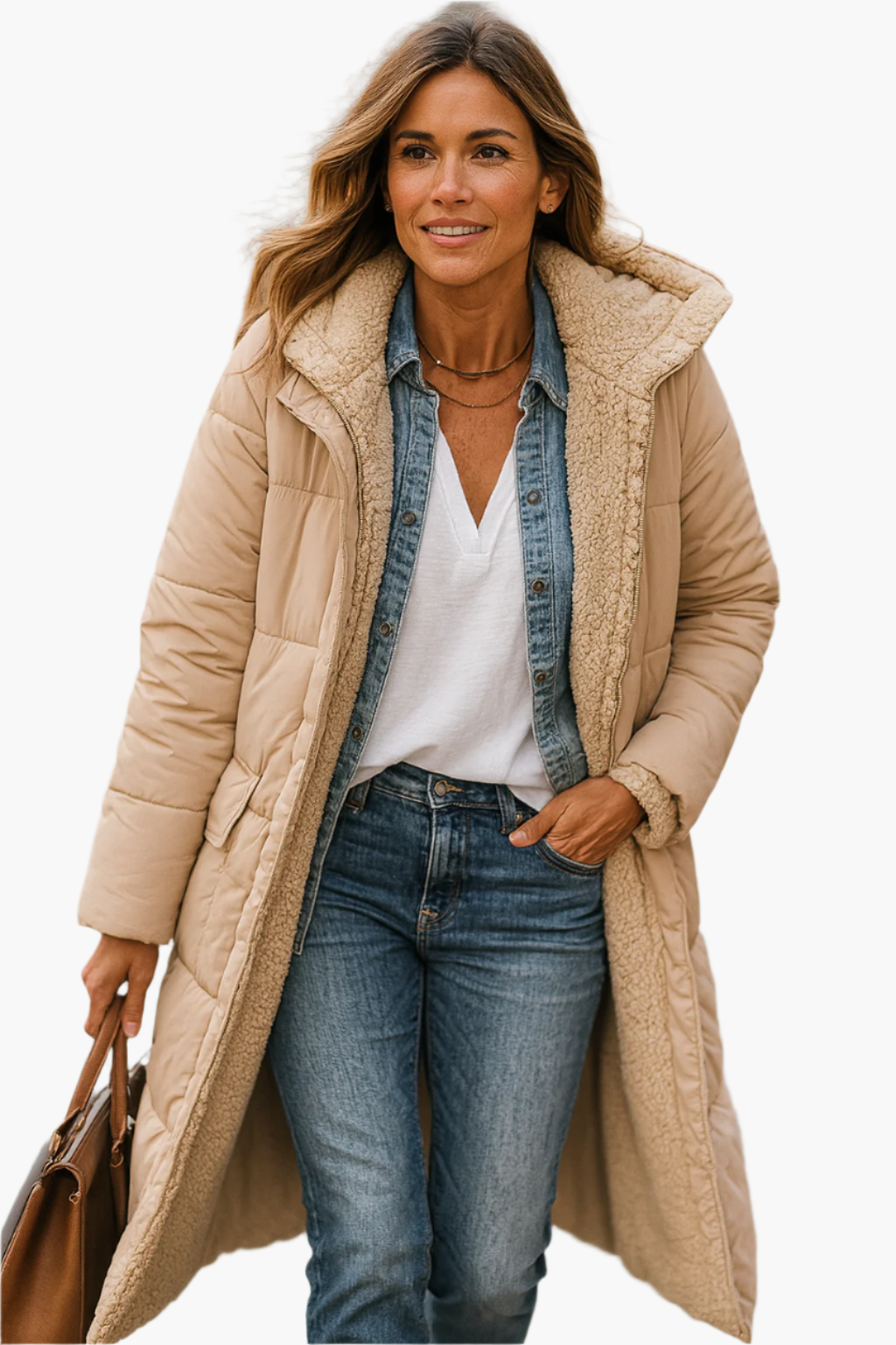 Noelle Women's Long Winter Coat with Zip – Warm, Elegant and Modern