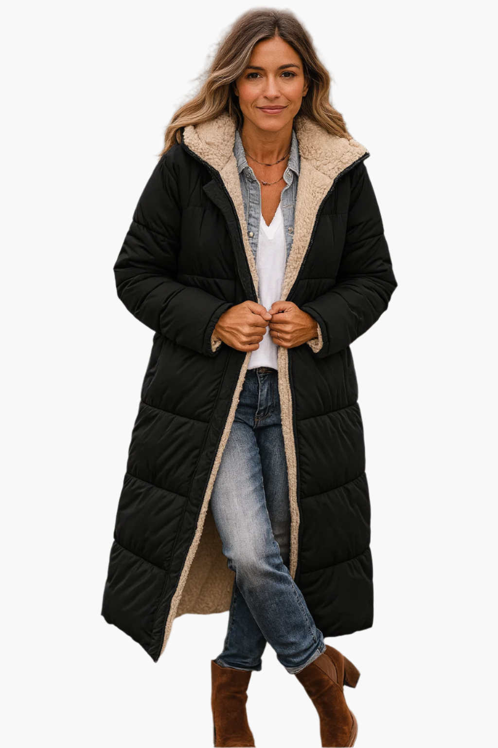 Noelle Women's Long Winter Coat with Zip – Warm, Elegant and Modern