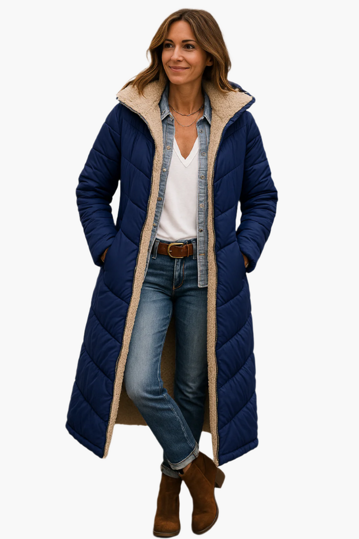 Noelle Women's Long Winter Coat with Zip – Warm, Elegant and Modern