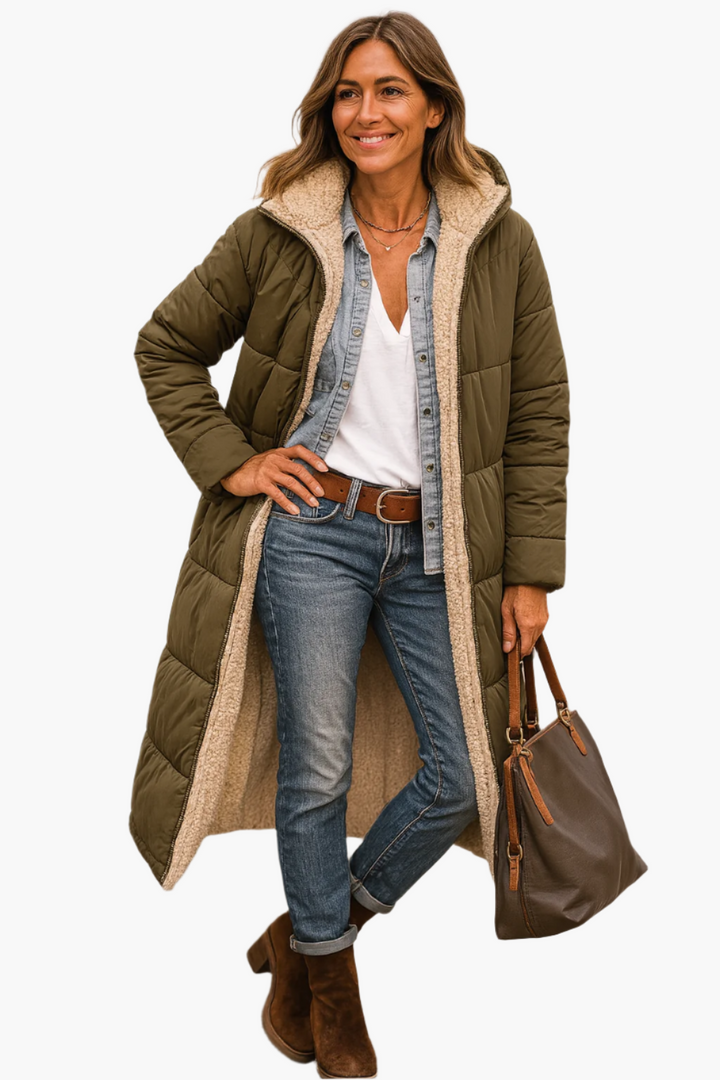 Noelle Women's Long Winter Coat with Zip – Warm, Elegant and Modern