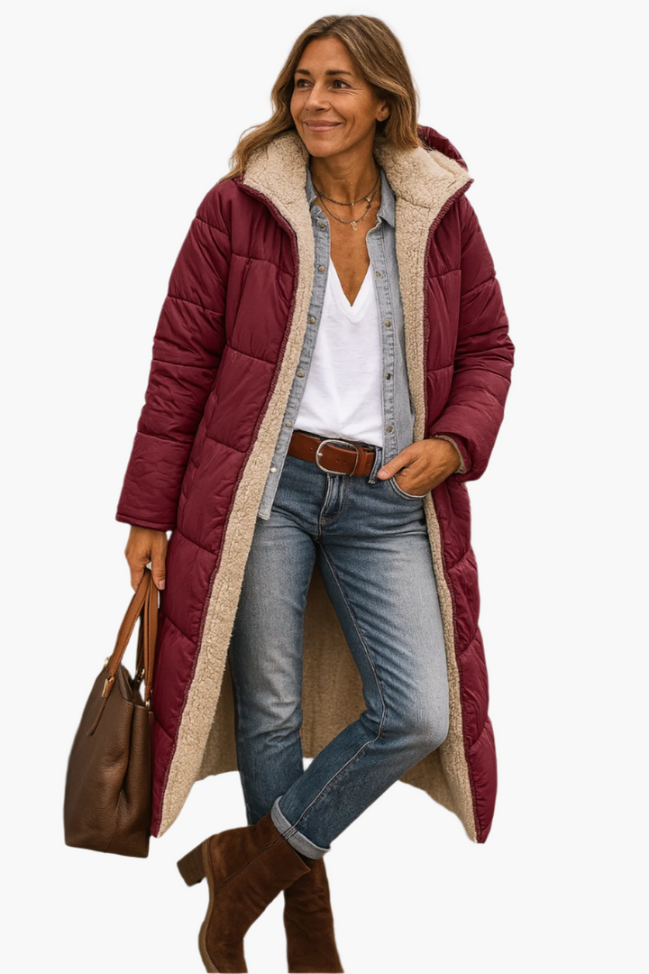 Noelle Women's Long Winter Coat with Zip – Warm, Elegant and Modern