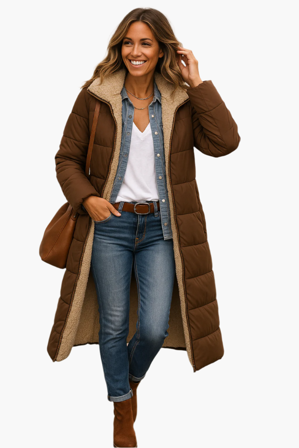 Noelle Women's Long Winter Coat with Zip – Warm, Elegant and Modern