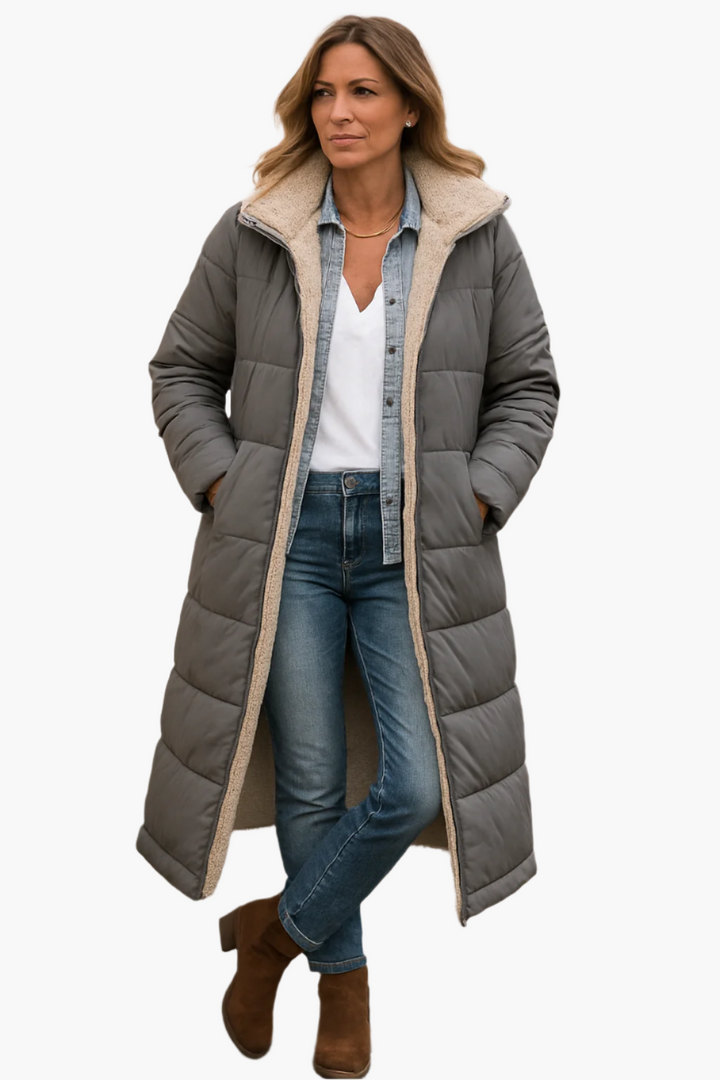 Noelle Women's Long Winter Coat with Zip – Warm, Elegant and Modern